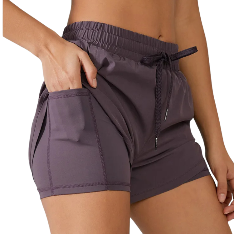 Short Esportivo Feminino Dupla Camada Com Bolso - RUNFLEX™